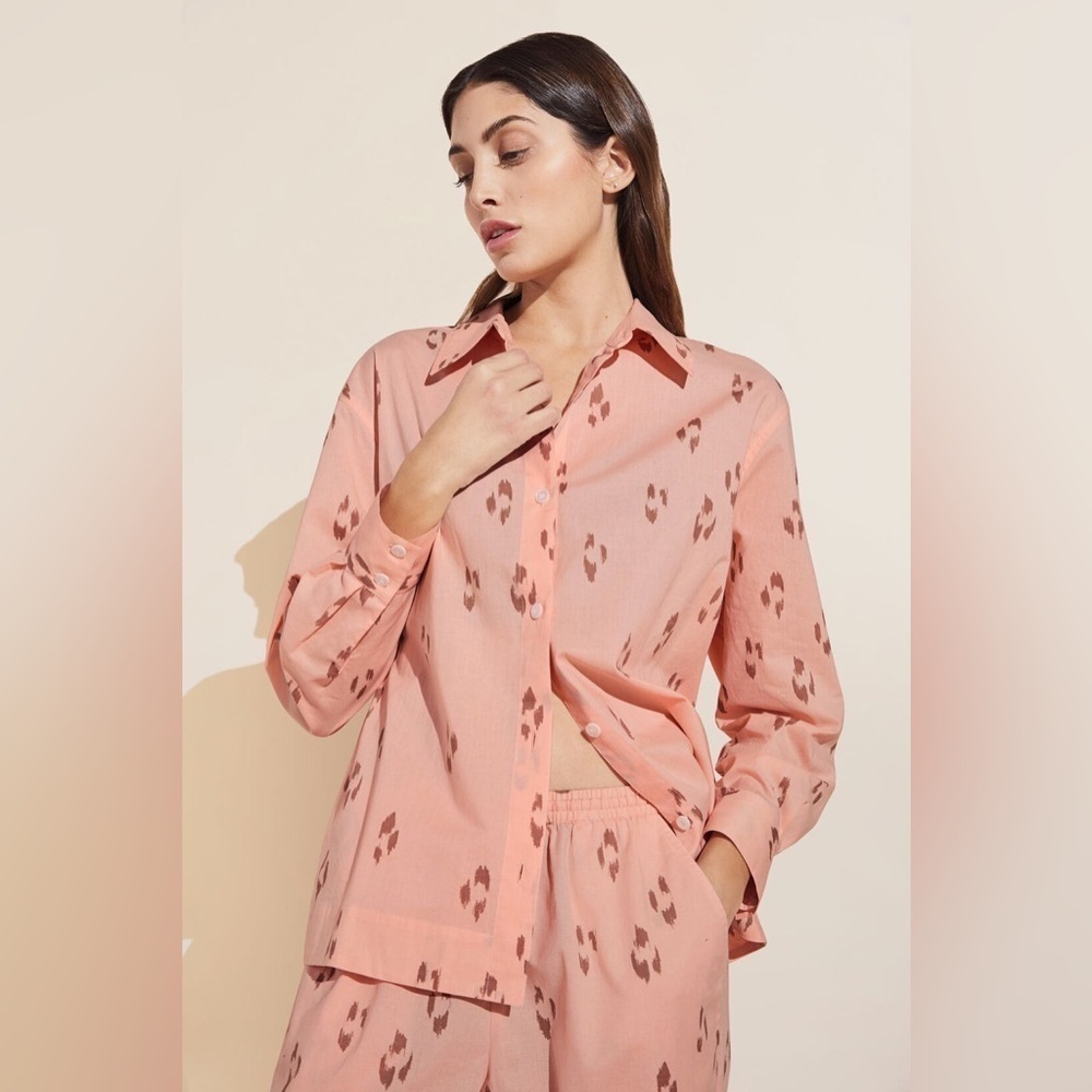 Eberyjey Organic Sandwashed Cotton Printed Long PJ Set in Animal Spot Rose Cloud - Picture 3 of 9